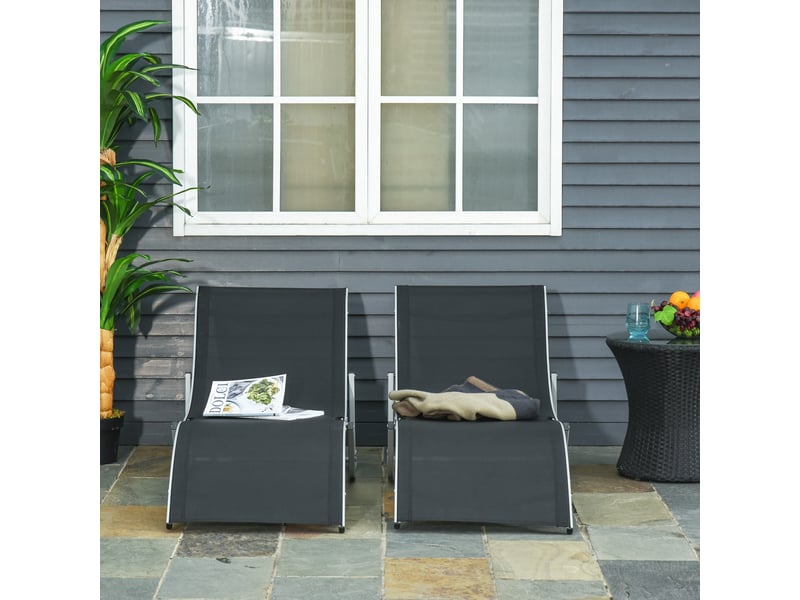  Ensemble de 2 chaises longues pliantes de jardin en aluminium et textilène, 61 x 165 x 63 cm, noir  - Conforama B