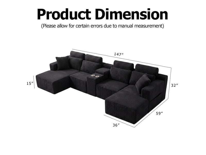 Canapé d'angle modulaire en forme de u, canapé sans cadre, 2 porte-gobelets, velours côtelé, réglable, moderne, aucun assemblage requis, boir - Conforama C