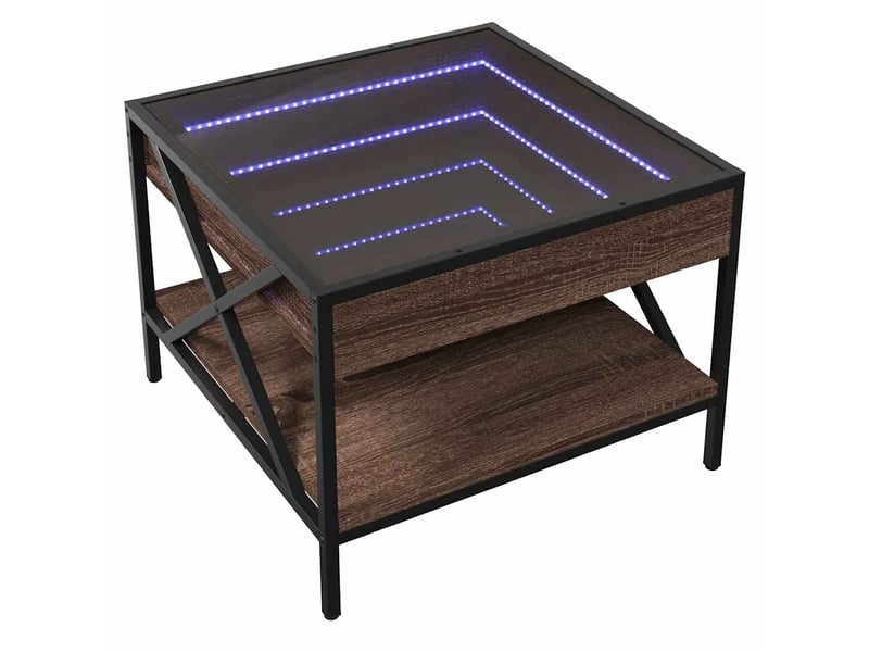 Table basse - table de salon - table à thé avec led infinity chêne marron 50x50x38 cm - Conforama C