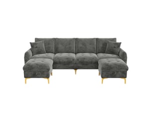 Canapé modulable tcqpz 4 places 263 x 137 x 85 cm avec 2 poufs de rangement gris chenille