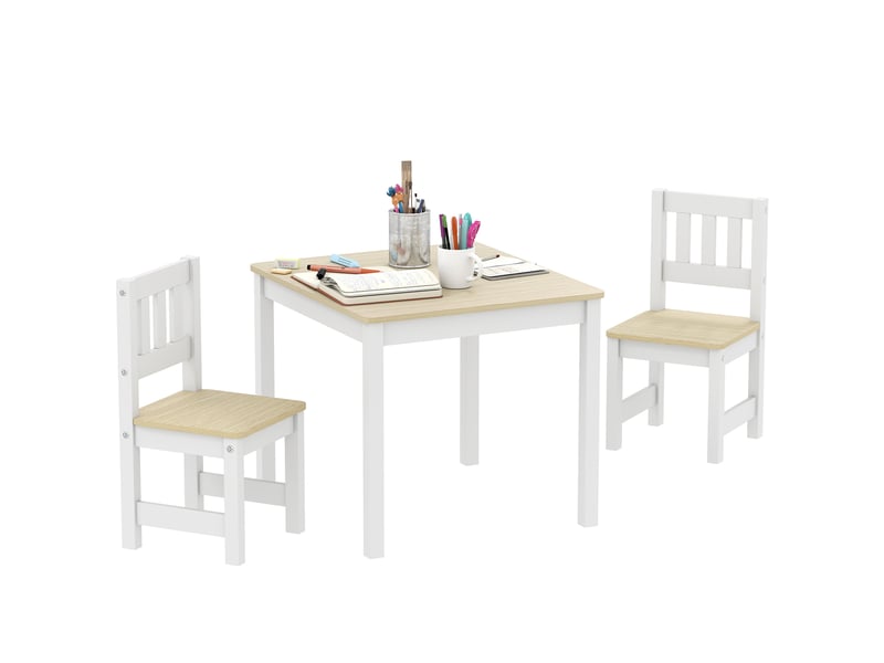 Table enfant avec chaise, lot table et 2 chaises enfant en bois pour dessiner, jouer, étudier, 56x52x48cm, bois naturel - Conforama A