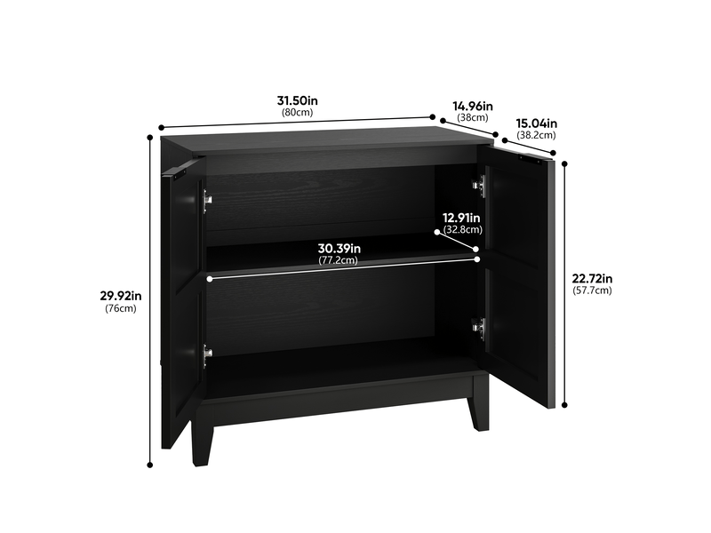  Buffet 80 cm sculpté noir, 2 portes, étagères réglables, mdf, design contemporain  - Conforama C