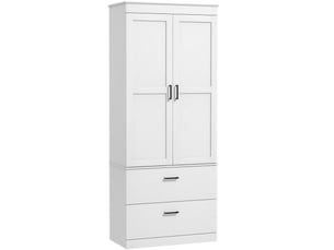 Buffet de cuisine avec placard 2 tiroirs et étagères réglables crème 75 x 39 x 178 cm