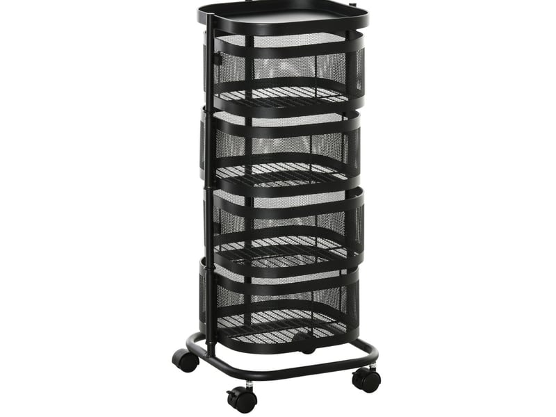  Desserte de cuisine 33x33x77 cm noire en acier, 4 paniers et roulettes pivotantes verrouillables  - Conforama A