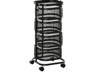 Desserte de cuisine 33x33x77 cm noire en acier, 4 paniers et roulettes pivotantes verrouillables