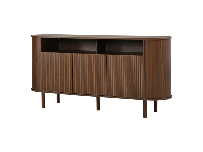 Buffet moderne aspect noyer avec portes et rangements ouverts, dimensions 160 × 40 × 78,5 cm, meuble de rangement pratique pour salon et séjour - Conforama A