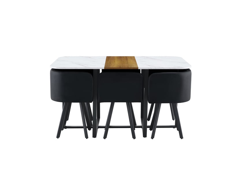  Ensemble table et 6 chaises 149.86x100.33x78.74 cm mdf et métal blanc, bois et noir  - Conforama D