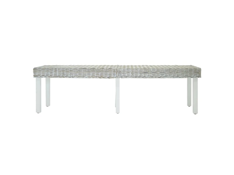  Banc d'entrée, banc d'intérieur blanc 160x35x45 cm rotin kubu naturel et acajou solide  - Conforama A