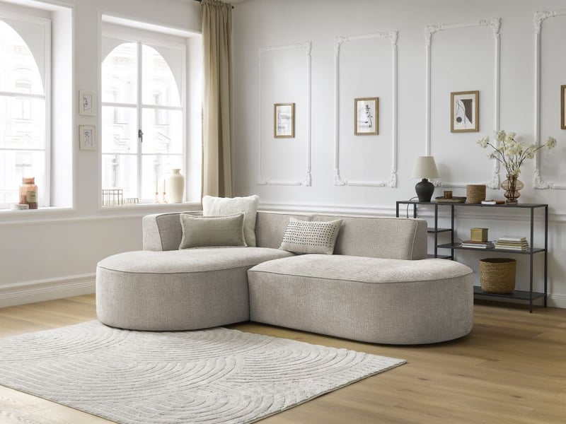  Bobochic canapé d'angle fixe rousseau tissu texturé beige  angle gauche ROUSSEAU - Conforama B