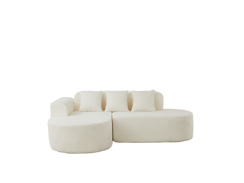  Canapé d'angle gauche 3 places 222x157x73 cm beige en chenille, méridienne gauche et 3 coussins inclus  - Conforama D