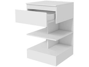 Table de chevet moderne en aggloméré et mdf avec un tiroir et deux étagères, 39 x 39 x 65 cm, blanche
