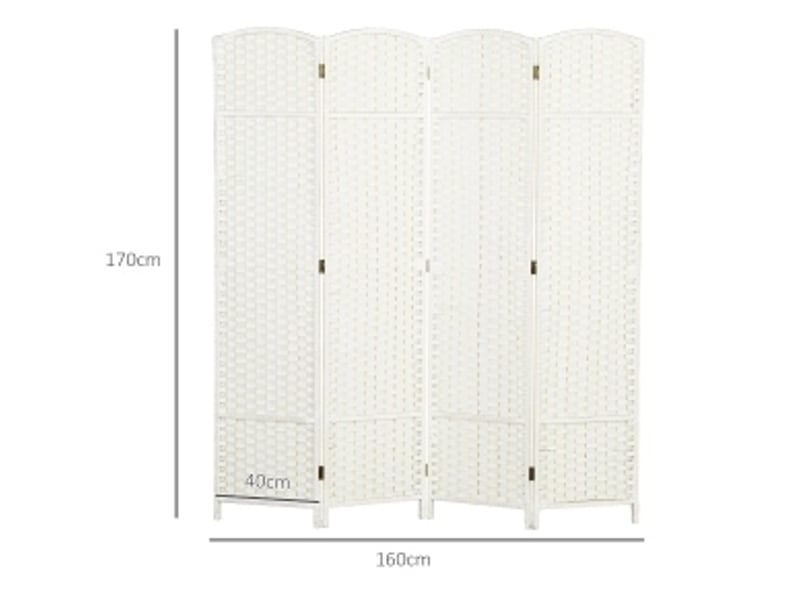  Paravent pliable 4 panneaux avec motif tissé en bois et polypropylène blanc 160 × 1,6 × 170 cm  - Conforama C