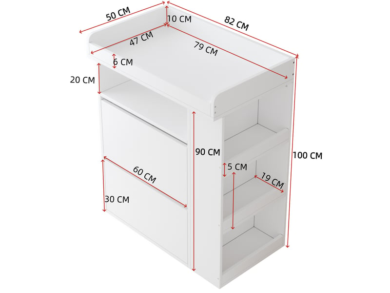  Commode à langer blanche 82x50x100 cm, table à langer évolutive en mdf avec tiroirs  - Conforama C