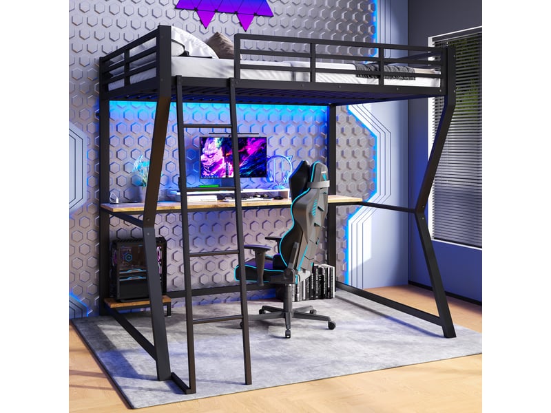  Lit mezzanine 140x200cm coloris noir led métal lit enfant noir - Conforama E