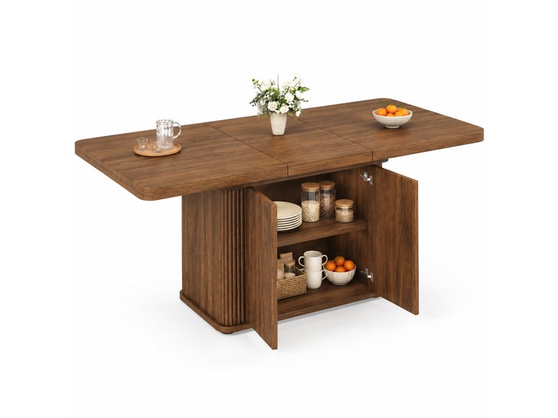  Table extensible avec rangement caché et plateau rabattable, en mdf et métal, pour salle à manger, marron  - Conforama A