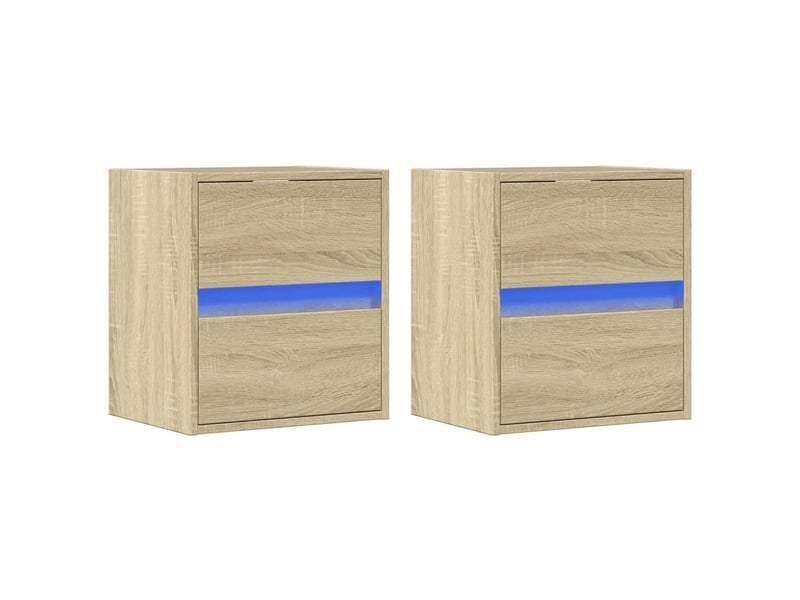 Lot de 2 meuble tv mural avec lumières led chêne sonoma 41x31x45 cm shl43154 - Conforama C