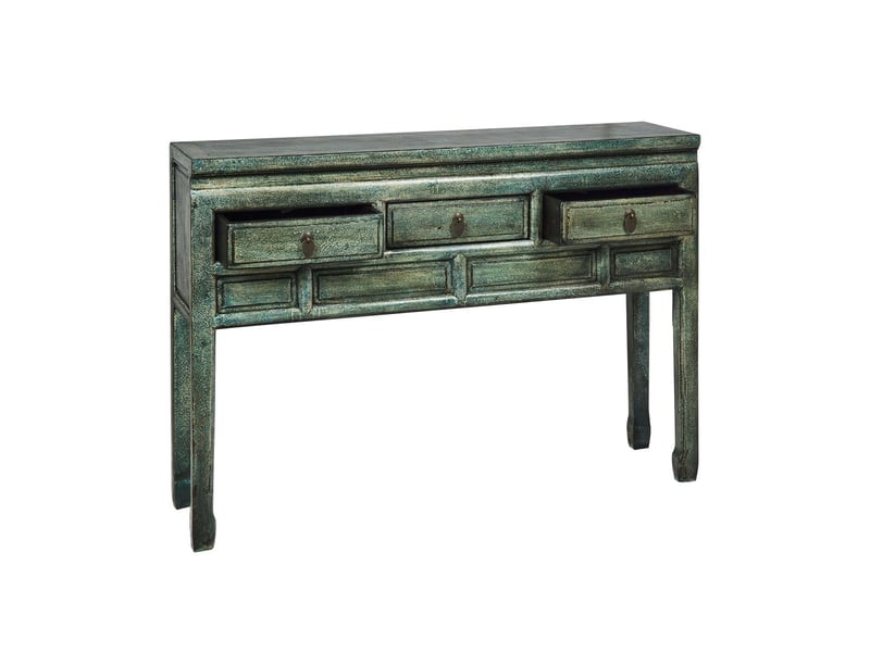  Console en bois avec 3 tiroirs style oriental 128x30x88 ningbo - vert foncé  - Conforama D