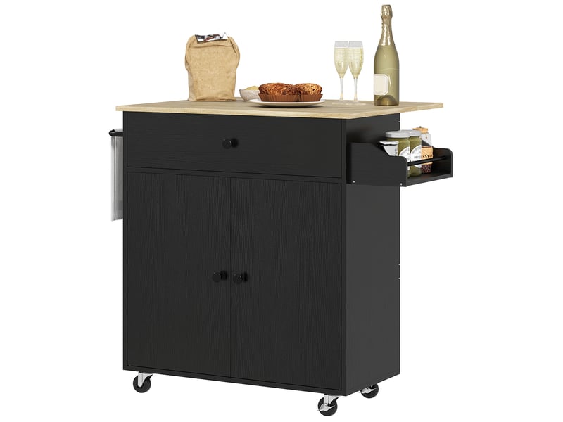  Desserte de cuisine avec plateau rabattable et tiroir noir et chêne 106 x 42 x 87 cm  - Conforama A