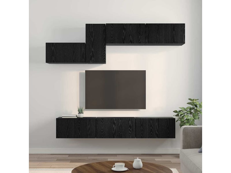 Ensemble meuble tv - banc tv - meuble de rangement 7 pcs chêne noir bois d'ingénierie  - Conforama D