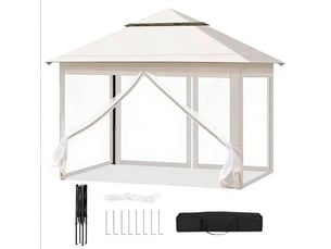 Gazebo pliant 300 x 300 cm - beige - toit double ventilé, moustiquaires amovibles et sac de transport