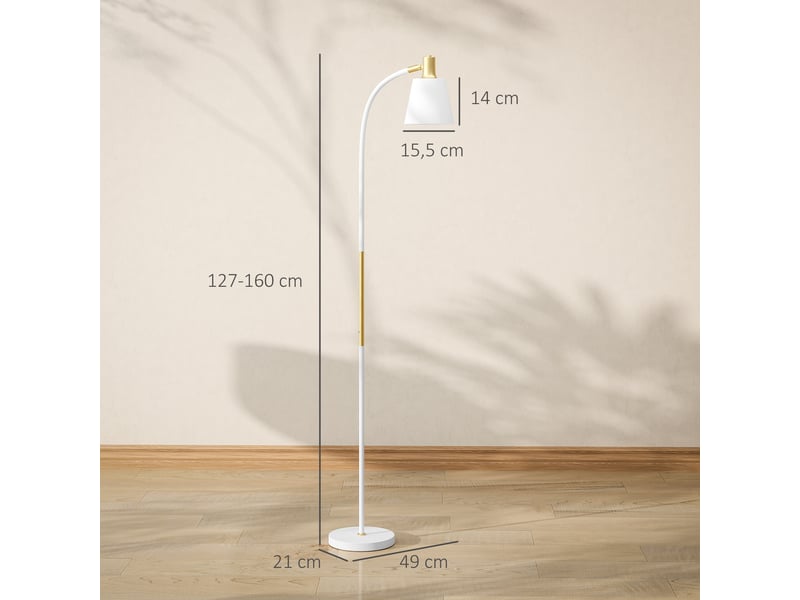  Lampadaire de salon réglable en hauteur 127-160 cm avec interrupteur, douille e27, blanc  - Conforama E