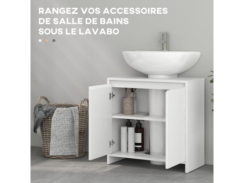  Meuble sous vasque 2 portes étagère réglable en mdf blanc 60 x 30 x 60 cm  - Conforama E