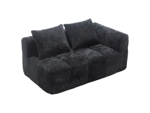 Canapé droit fixe 2 places Tissu noir avec coffre de rangement