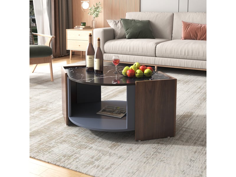  Table basse plateau de table avec rayures en marbre noir table basse marron - Conforama B