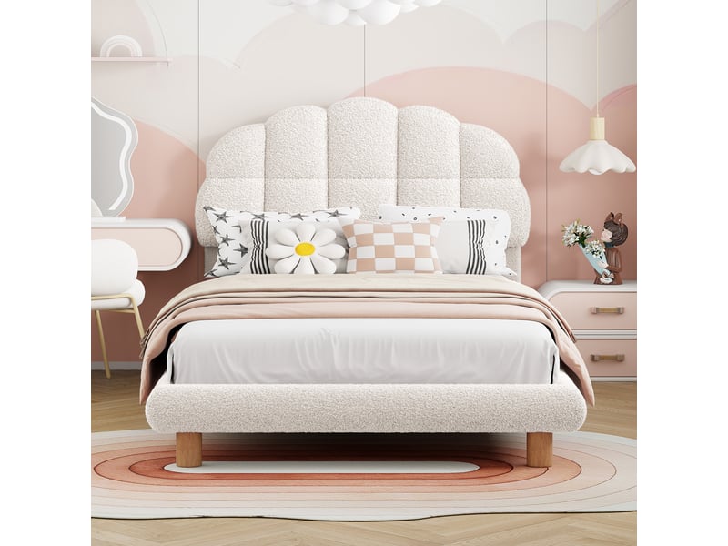  Lit simple rembourré avec sommier à lattes, 90x200cm lit d'enfan avec tête de lit, cadre de lit plateforme, lit simple rembourré 90x200cm,lit enfant 90x200 en tissu peluche avec sommier à lattes,tête de lit réglable en hauteur,b…  - Conforama C