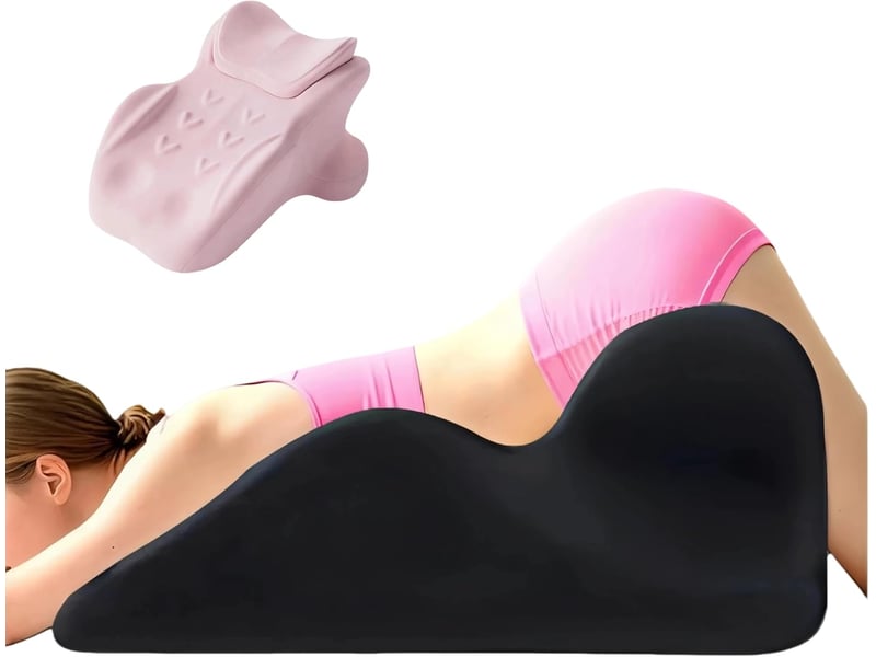  Coussin wedge en mousse à mémoire de forme, inclinaison 27°, support ergonomique pour dos, cou et jambes, rose, 66x53x36 cm  - Conforama A