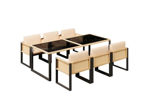 Salon de jardin 6 places en résine tressée beige avec coussins déhoussables et lavables