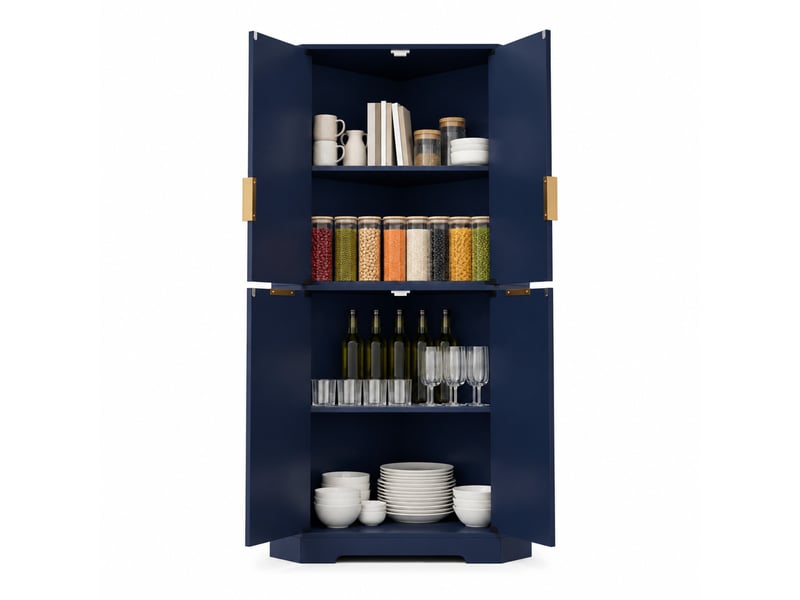 Armoire d’angle 60x60x172 cm bleue avec 4 portes et étagères réglables - Conforama A