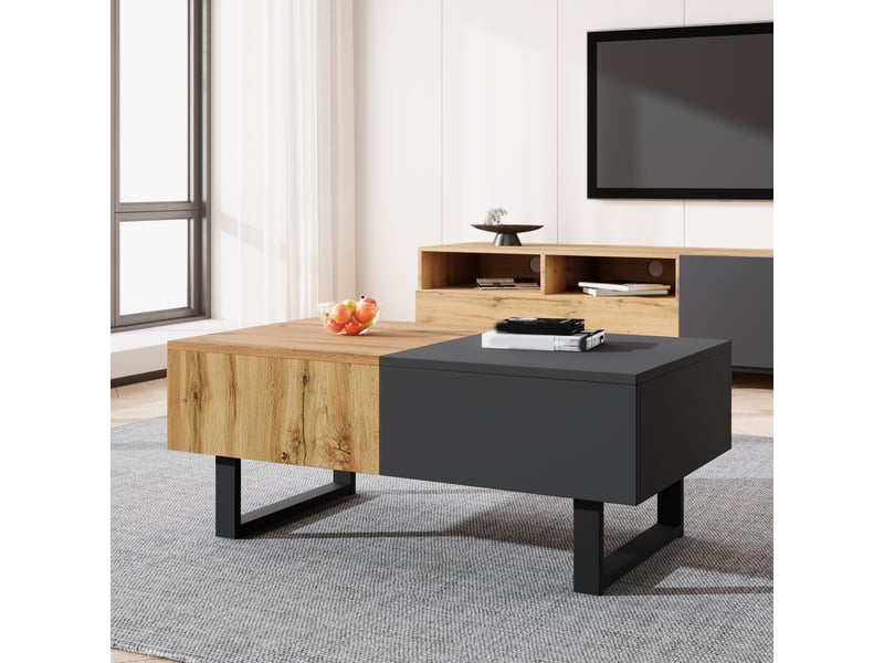  Table basse rectangulaire avec plateau coulissant et rangements, pour salon, panneau de particules, 100 x 40 x 55 cm  - Conforama D