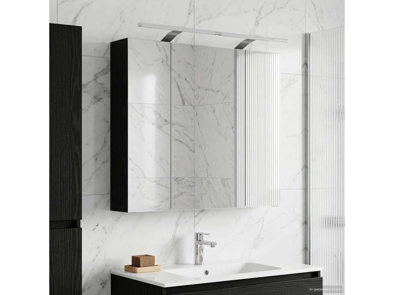 Armoire miroir salle de bain, meuble de rangement chêne noir 80x14.5x70 cm shl1929 - Conforama B