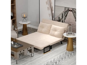Fauteuil convertible avec dossier réglable  - fonction lit, coussin, cadre acier, polyester - beige
