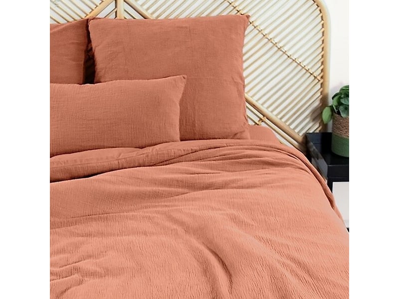  Parure de lit 220x240 cm gaze de coton caramel PD23258 - Conforama C