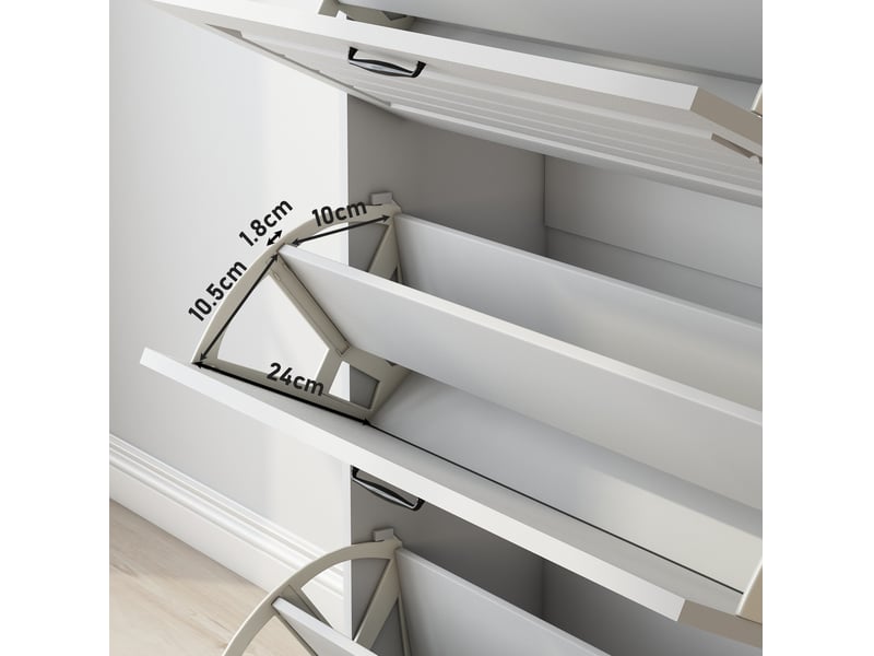  Meuble à chaussures ulevr à 3 abattants et 2 tiroirs, rangement étroit 80 x 23,5 x 131 cm, panneau de particules blanc  - Conforama C