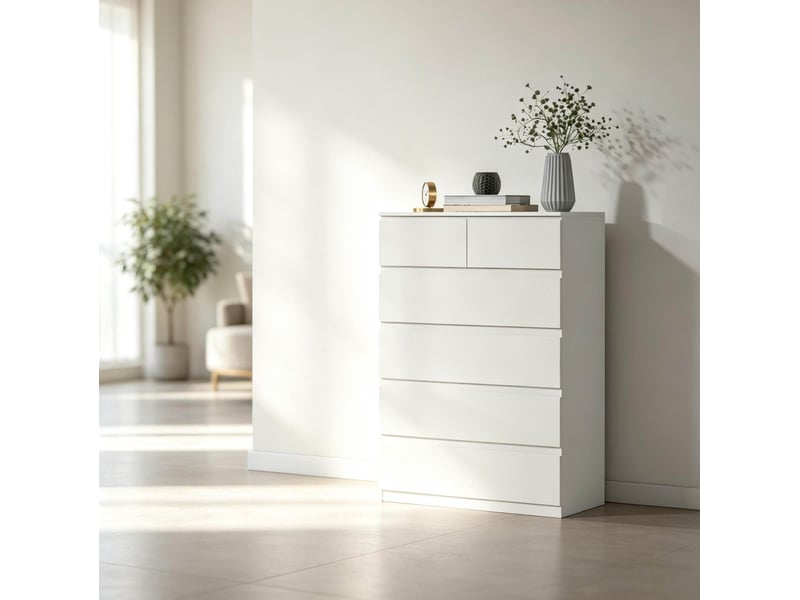 Commode 6 tiroirs blanche 80 x 39 x 115 cm homvra - Conforama D