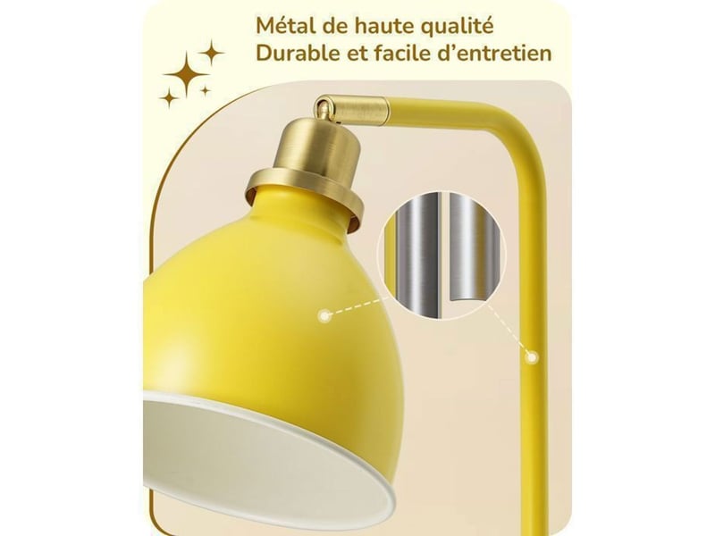  Lampe sur pied industrielle 155 cm tete orientable jaune metal e27 led 2700k 370618_AADDE38324_6_DROPFR - Conforama D