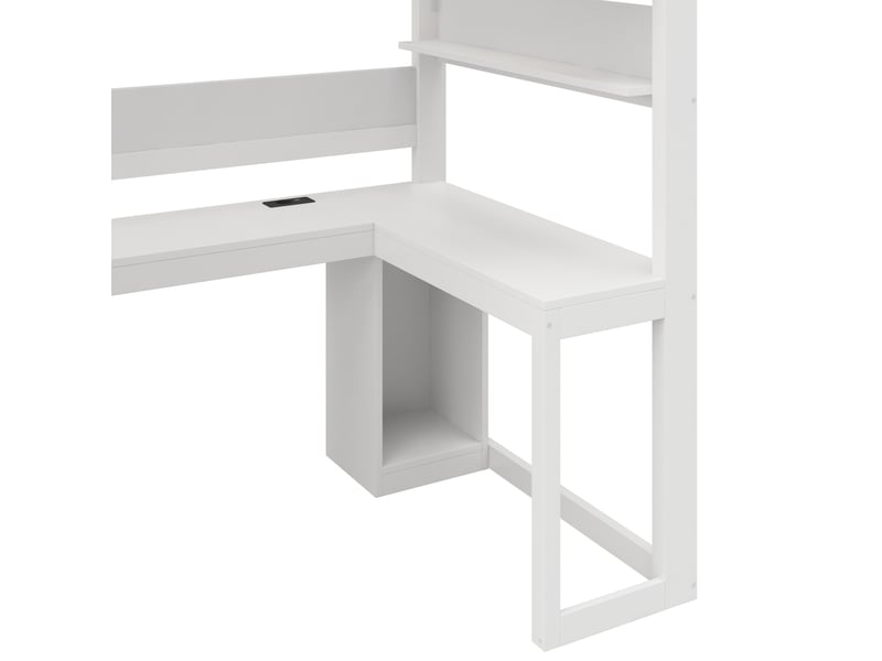 Lit mezzanine 90x200 cm avec bureau, rangements, led et usb blanc, sans matelas - Conforama R