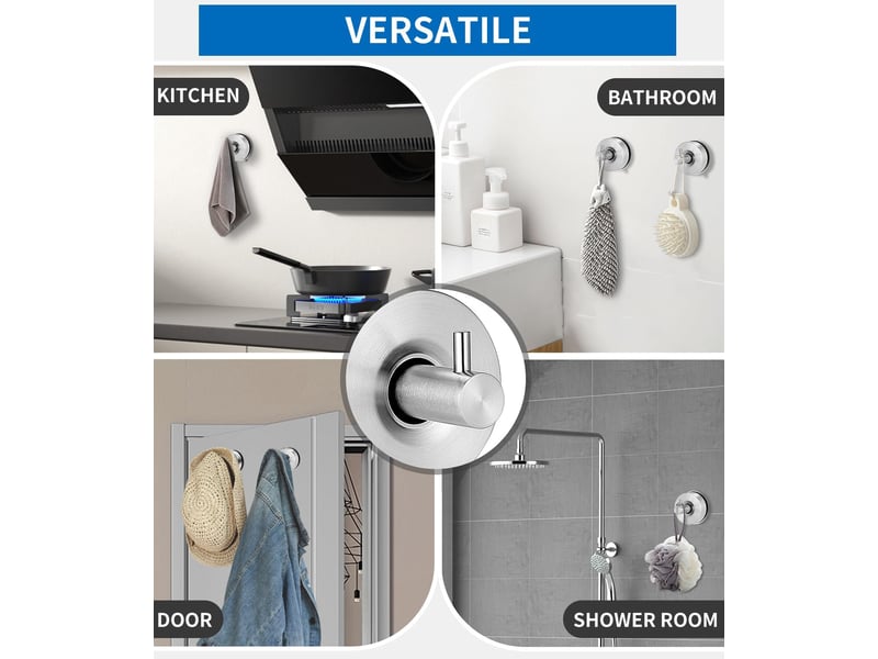  Lot de 2 crochets à ventouse en inox 304 extra-solides, fixation forte sans perçage pour verre et carrelage, rangement serviette salle de bain, gris  - Conforama B