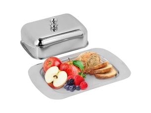 Beurrier avec couvercle en acier inoxydable - 18,5 × 12,2 × 6,6 cm - plateau dessert multifonction - argent
