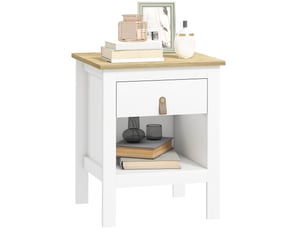 Table de chevet avec 1 tiroir, compartiment ouvert, poignée en pu, table d'appoint pour salon ou chambre, 45 x 40 x 55 cm, blanche