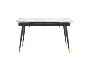 Table à manger extensible, plateau céramique, métal noir et pieds dorés, 140–200 cm, sans chaises