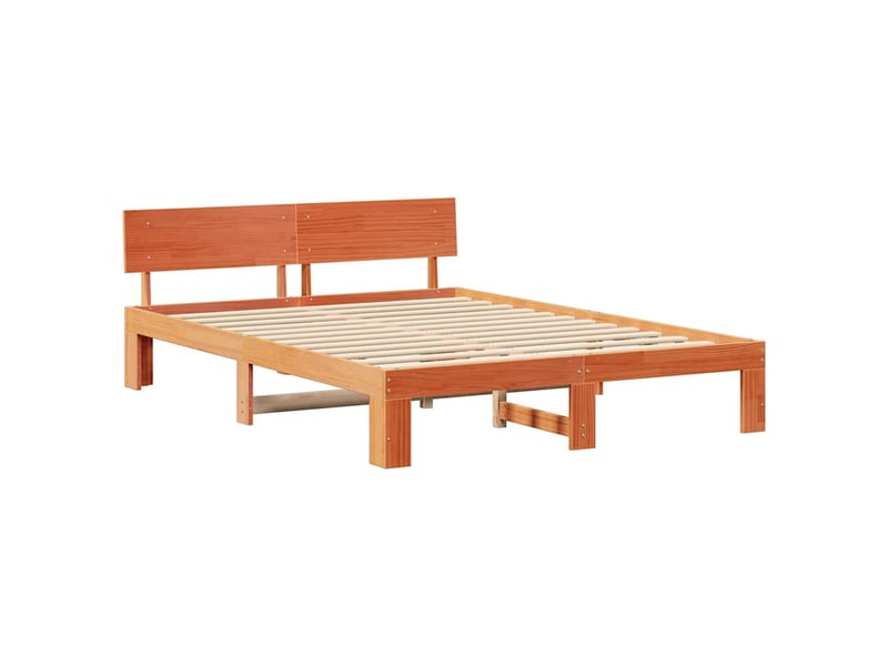  Lit double- lit adulte -  cadre de lit avec tête de lit brun  150 x 200 cm pin massif  - Conforama C