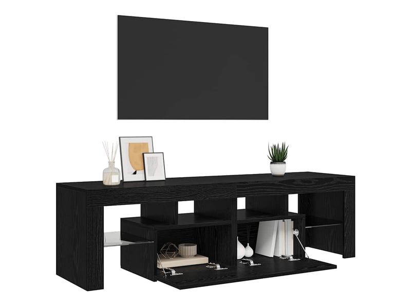  Meuble tv - banc tv - meuble de rangement avec éclairage led en chêne noir 140 x 36,5 x 40 cm bois composite  - Conforama E