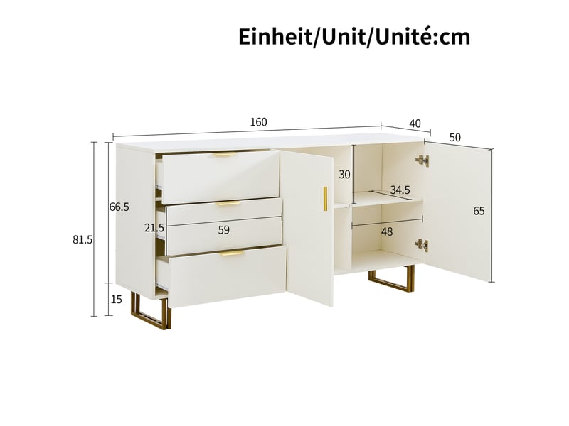 Buffet 2 portes et 3 tiroirs blanc en mdf 160 x 40 x 81,5 cm - Conforama E