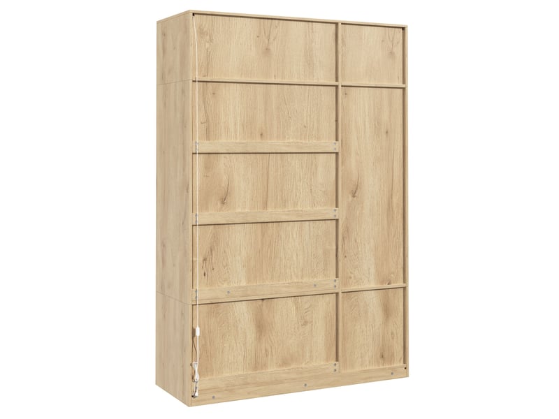  Armoire 3 portes 135 x 47 x 200 cm – bois clair – miroir, éclairage led, 4 tiroirs et 1 penderie  - Conforama E