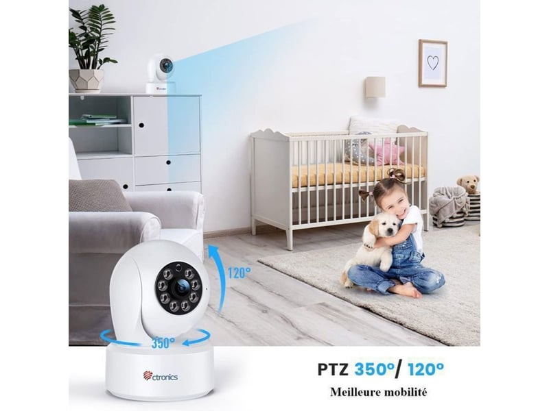  Caméra wifi intérieure ptz 2.5k 4mp vision nocturne couleur 20 m détection humaine audio bidirectionnel  - Conforama C
