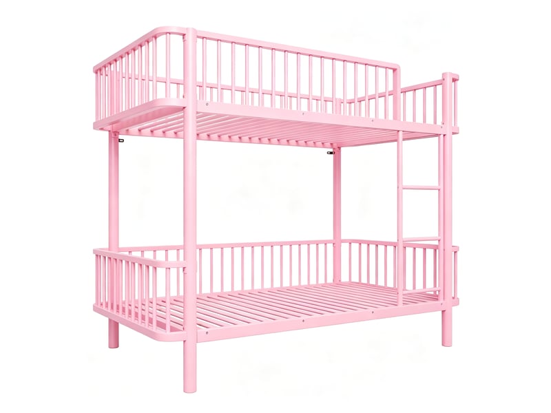 Lit superposé 90 x 200 cm design gain de place avec barrières de sécurité métal rose sans matelas  - Conforama A